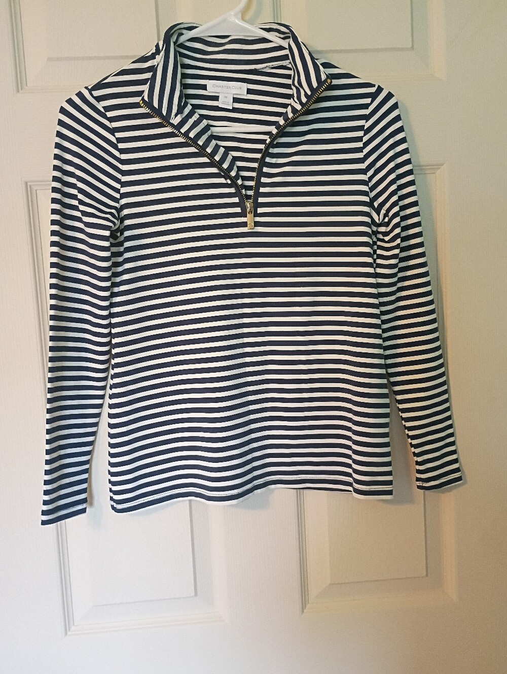 Charter Club Blue White Horizontally Striped Long Sleeve Pullover PP